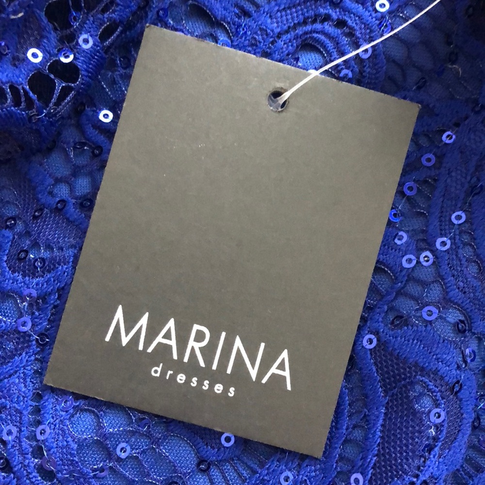 MARINA Cobalt Blue Long Sleeve Lace Scoop Back - Picture 6 of 9